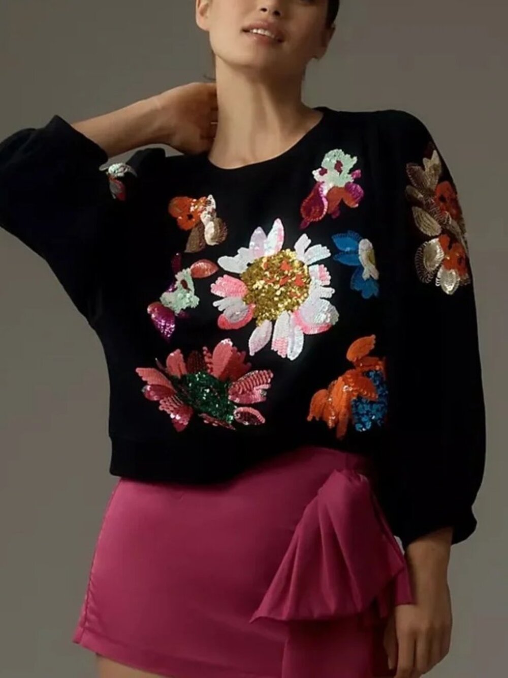 ESSENTIEL ANTWERP Enna Sequin Embroidered Sweater Sweatshirt SZ Large 3 NWOT